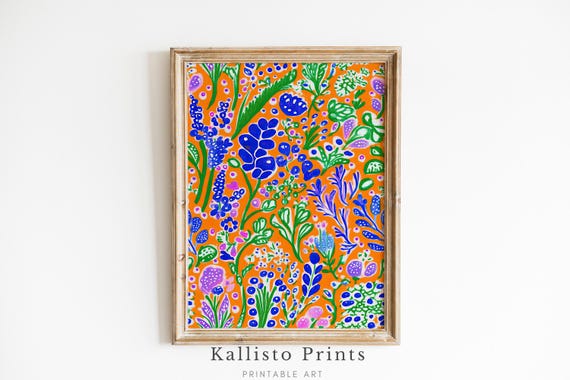 Bright Floral Abstract Print Colorful Botanical Wall Art Modern Pattern Bold Home Decor Instant 1001