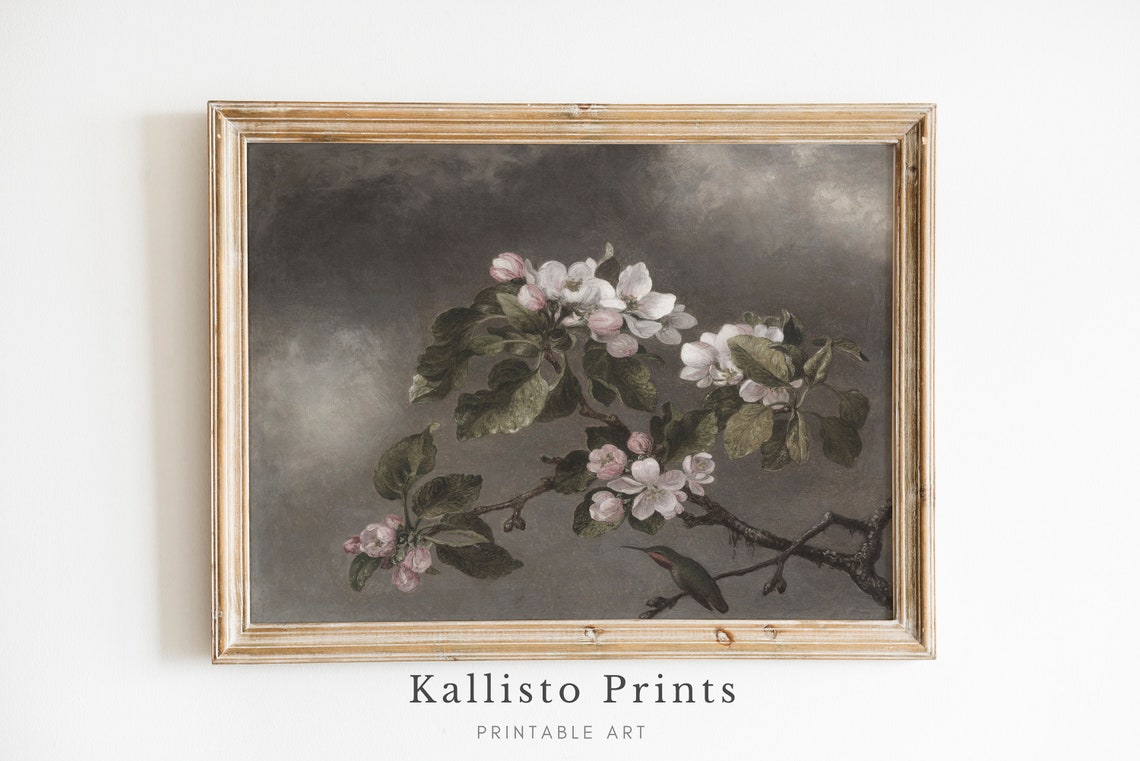 Blossoming Apple Branch With Bird Vintage Botanical Art Print