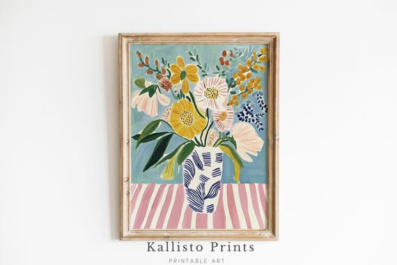 Floral Vase Painting Print, Modern Botanical Bouquet