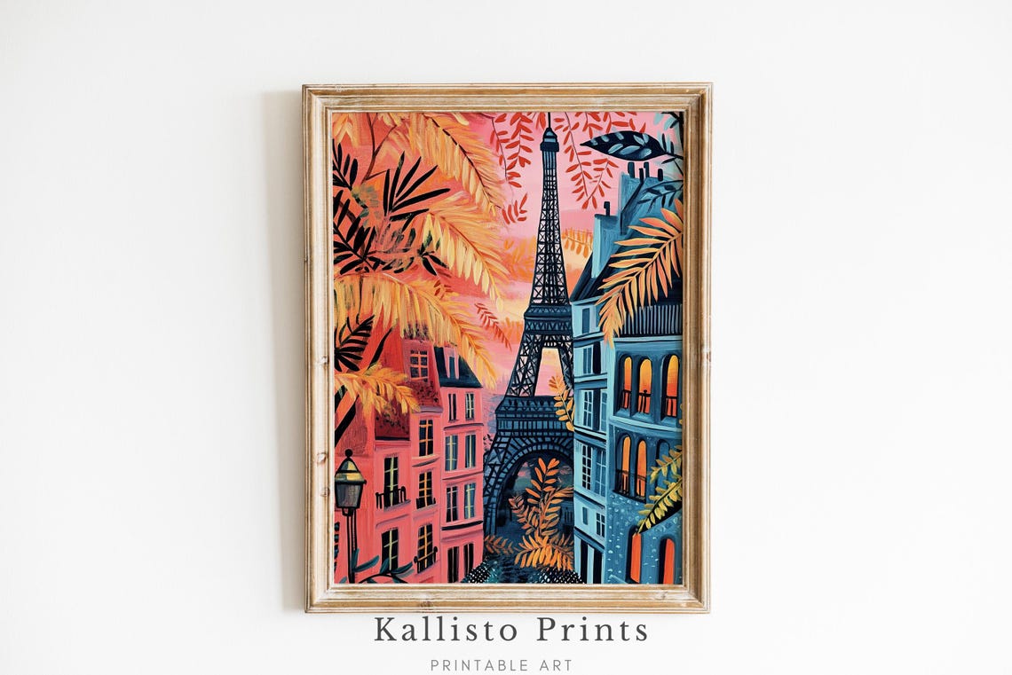 Vibrant Eiffel Tower Paris Street Sunset Colorful Cityscape Wall Art
