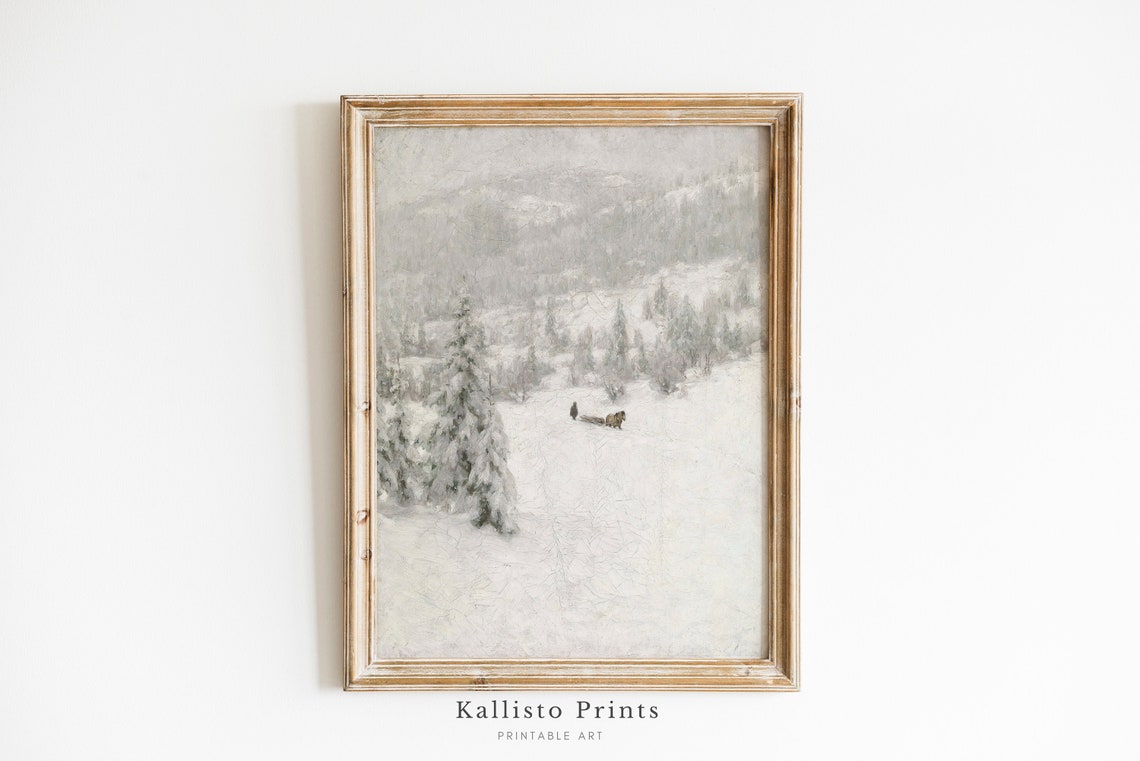 Horse Drawn Sleigh In Snowy Pine Forest Winter Wonderland Poster