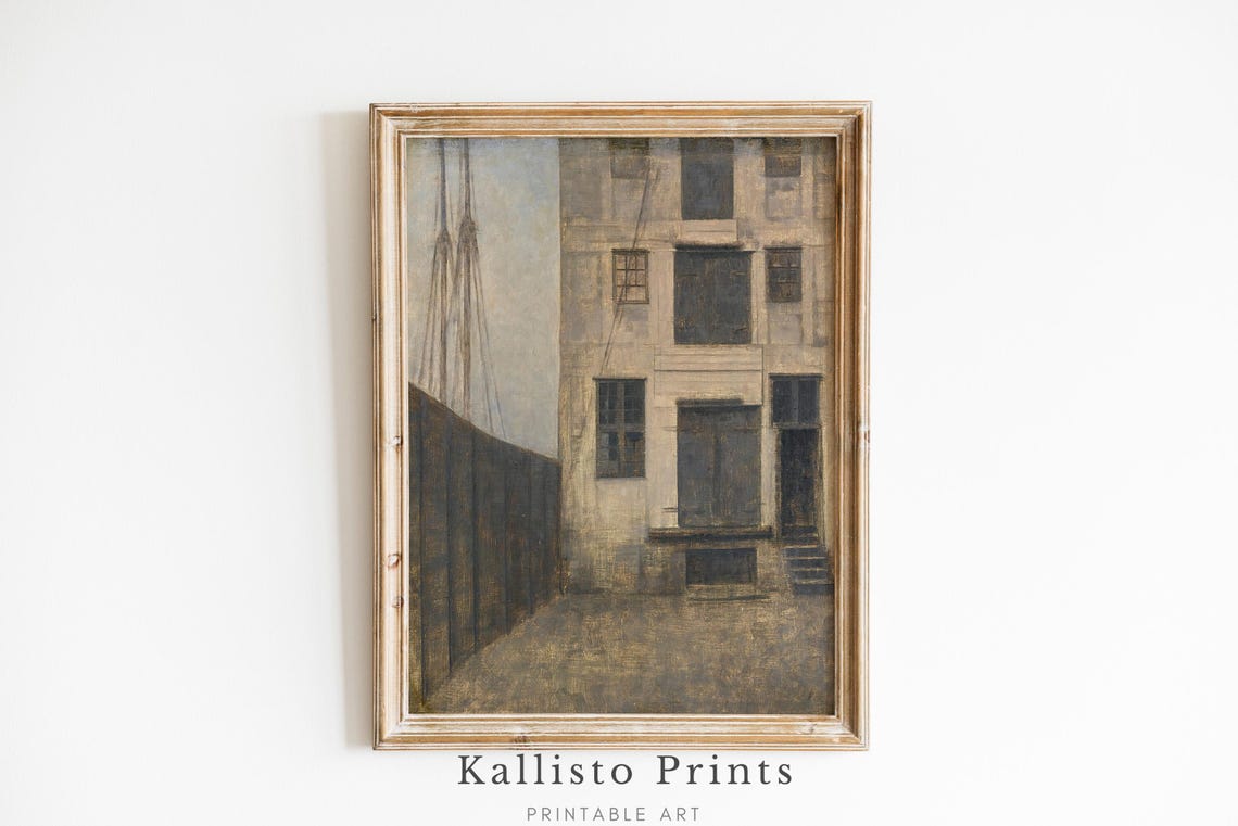 Old Stone Building Facade Historic Harbor Moody Vintage Poster
