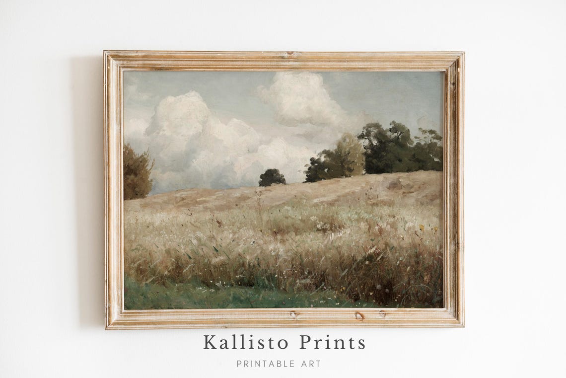 Golden Wheat Field With Trees Under Billowing Clouds Country Poster