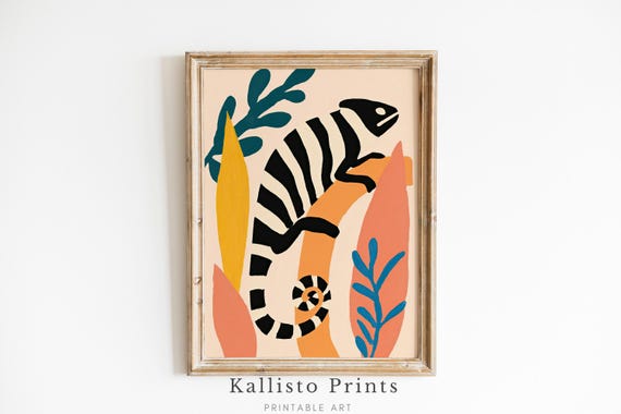 Zebra Chameleon Wall Art Modern Jungle Animal Print Abstract Lizard Artwork Bold Minimalist Reptile Poster Tropical Boho Decor 1208