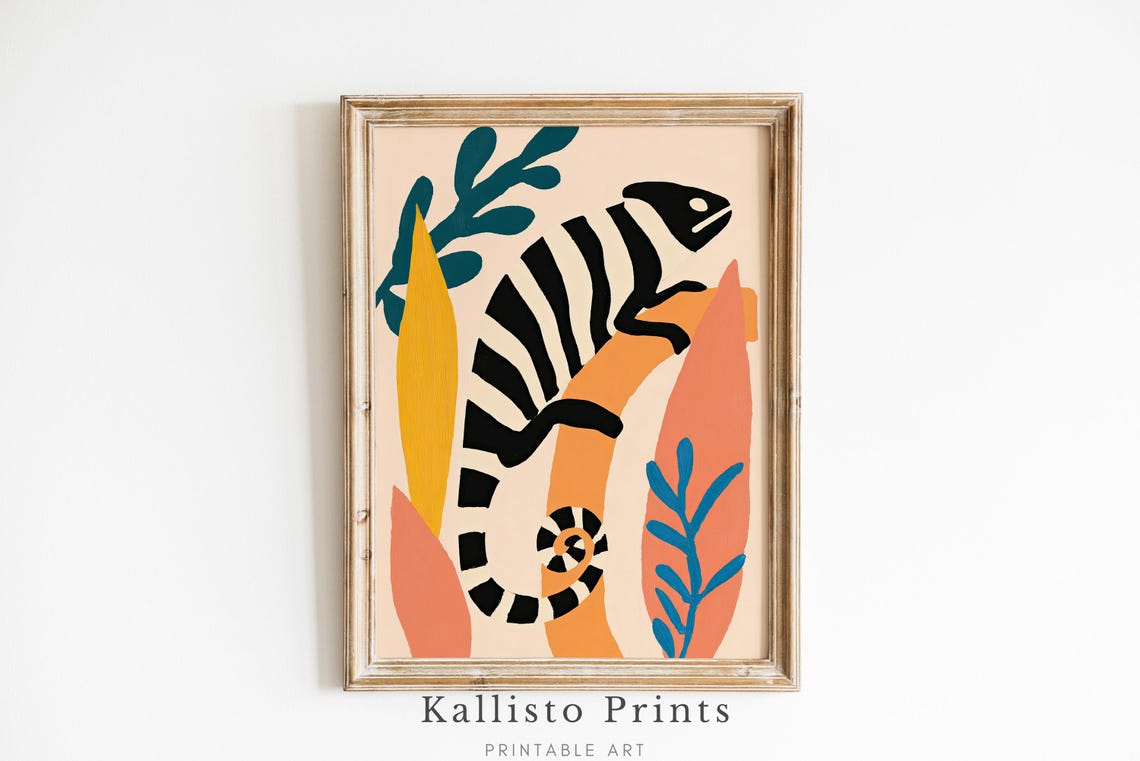 Zebra Chameleon Wall Art Modern Jungle Animal Print Abstract Lizard Artwork Bold Minimalist Reptile Poster Tropical Boho Decor 1208