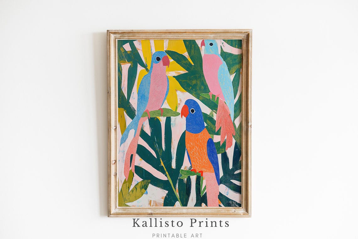 Colorful Parrot Tropical Wall Art Jungle Bird Vibrant Exotic Illustration For Home Or Nursery Decor684