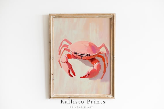 Crab Art Print In Pink Tones Coastal Nautical Wall Decor Beachinspired Artwork Ocean Animal Painting849