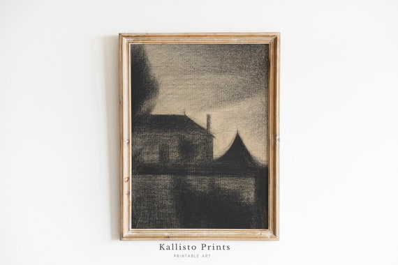 Minimalist Dark Building Silhouette Art Gothic Monochrome Wall Decor Academia Download178