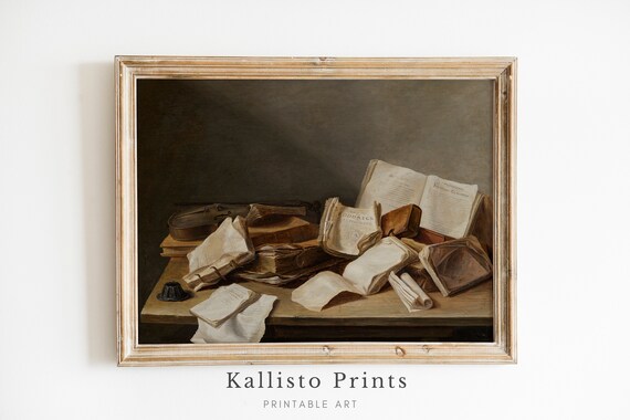 Rustic Book Pile Artwork, Dark Academia Gothic Print