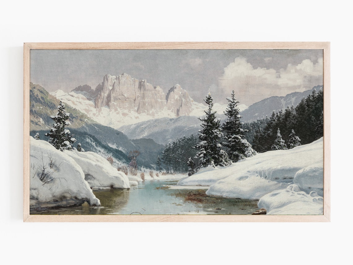 Father Child Choosing Christmas Tree Snowy Woods Vintage Print - Image 2
