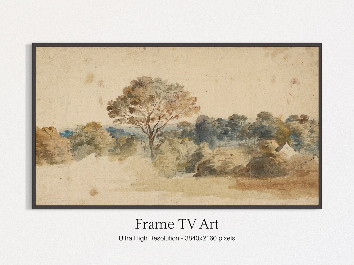 Vintage Nature Landscape Painting, Neutral Art Print