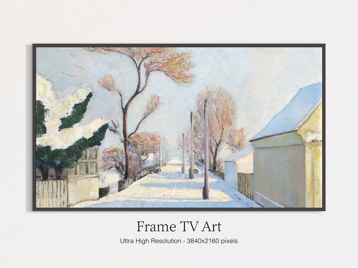 Christmas Winter Oil Landscape Snow In The City Art Print - Image 4