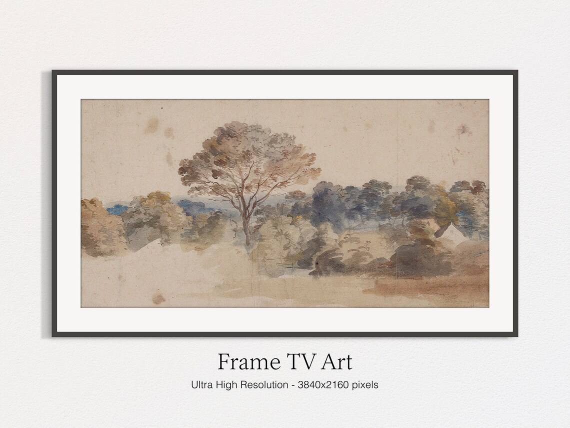 Vintage Tree Painting, Moody Autumn Scenery Art Print