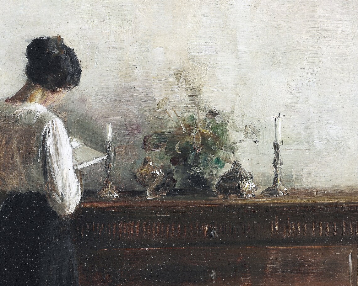 Woman Reading Vintage Art Print, Moody TV Decor - Image 3