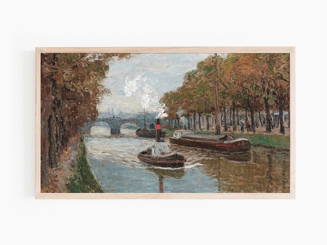 A Canal in Autumn Art Print, Classic Fall Painting - Image 2