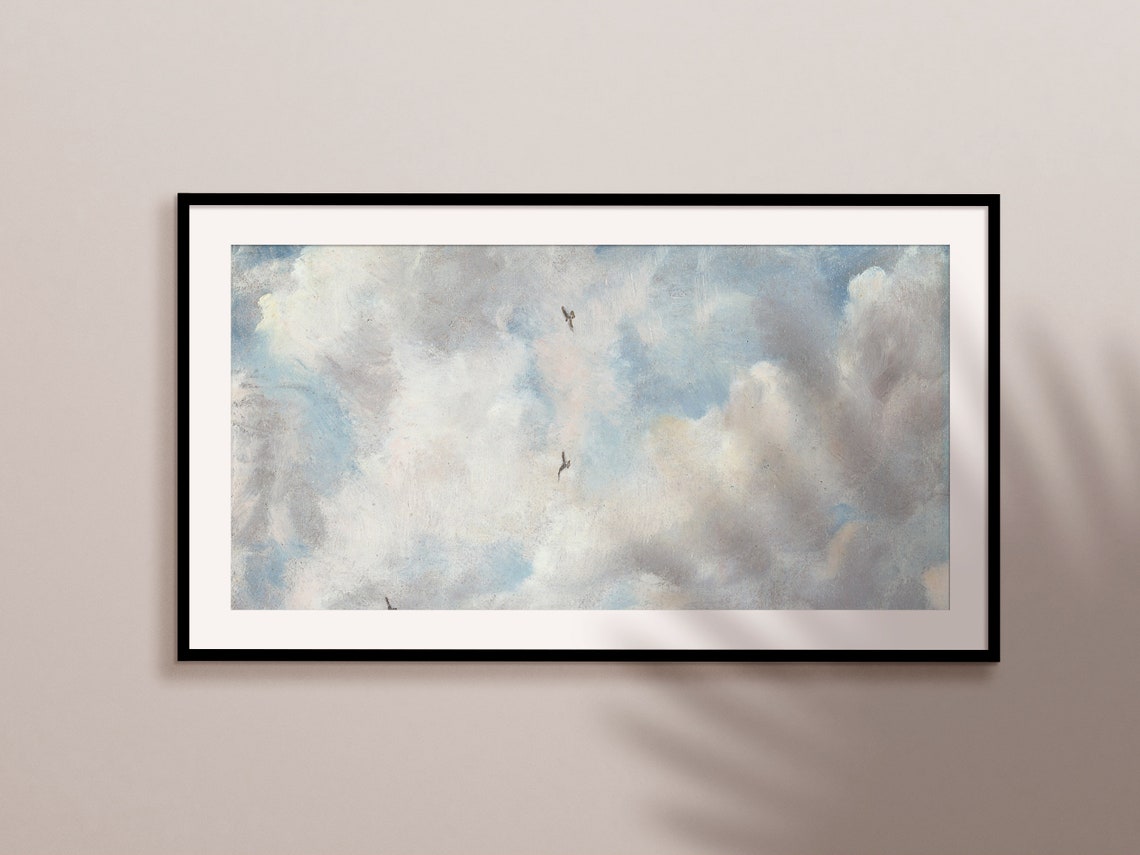 Blue Sky Clouds with Soaring Birds Vintage Cloud Study Art Print - Image 2