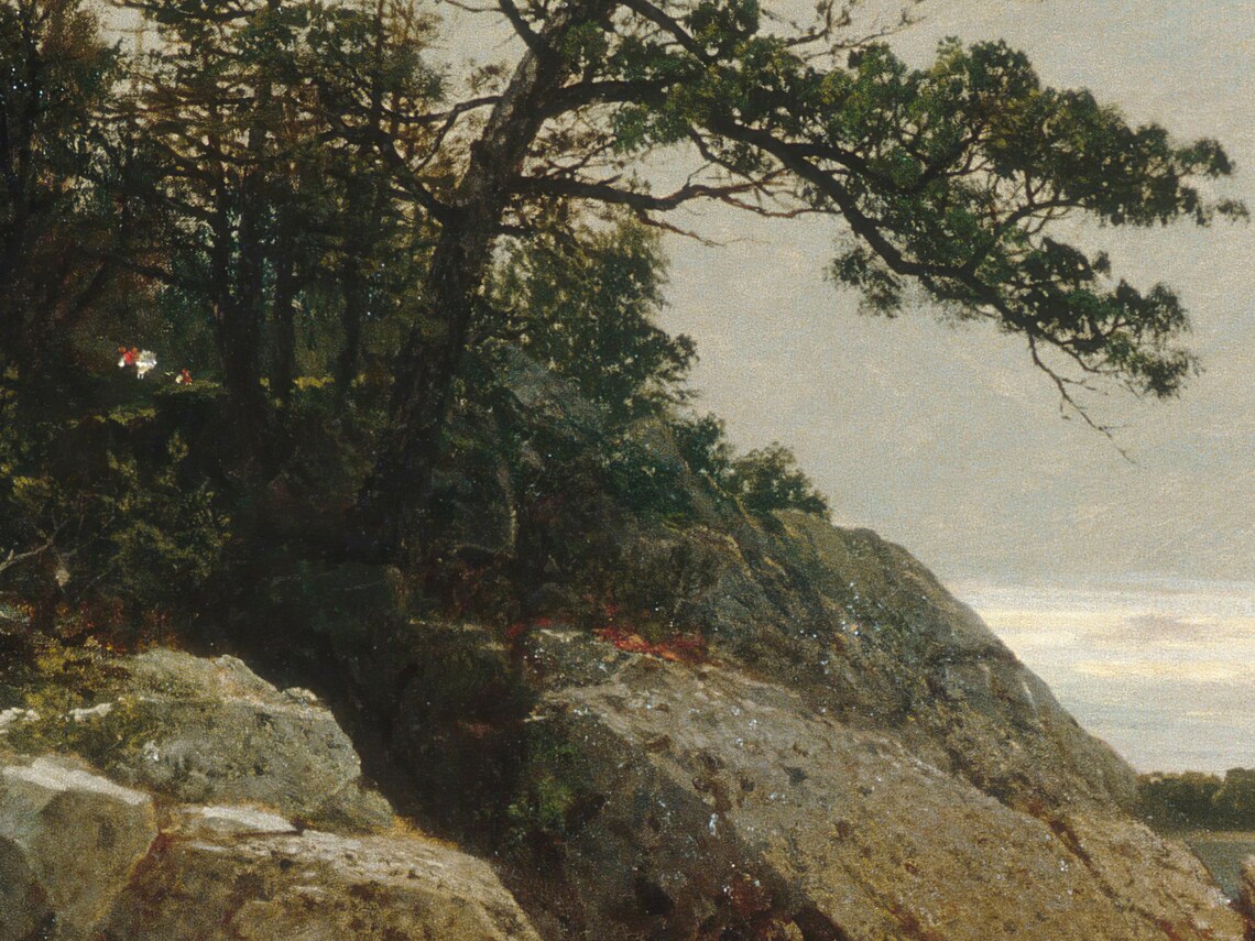 Vintage Coastal Landscape, Pine Tree Painting - Image 2