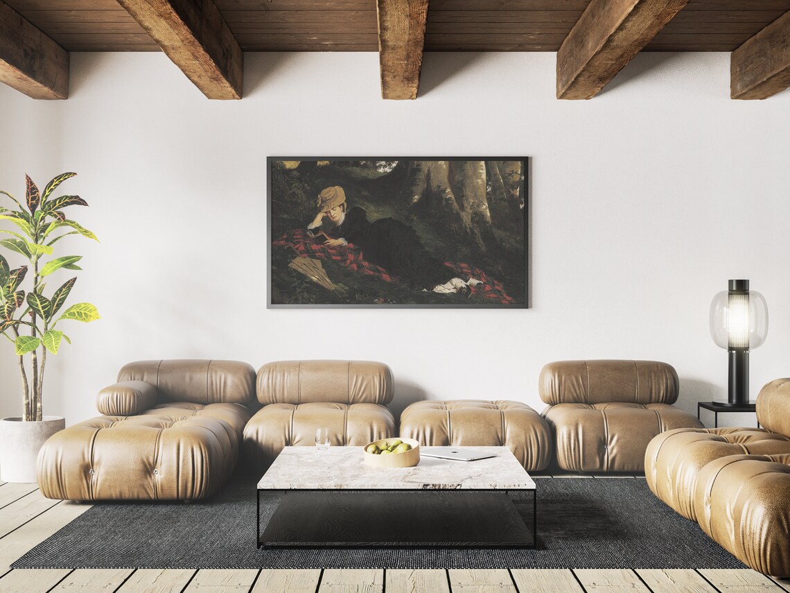 Woman Reading in the Forest Classic Vintage Oil Painting Art Print - Image 4