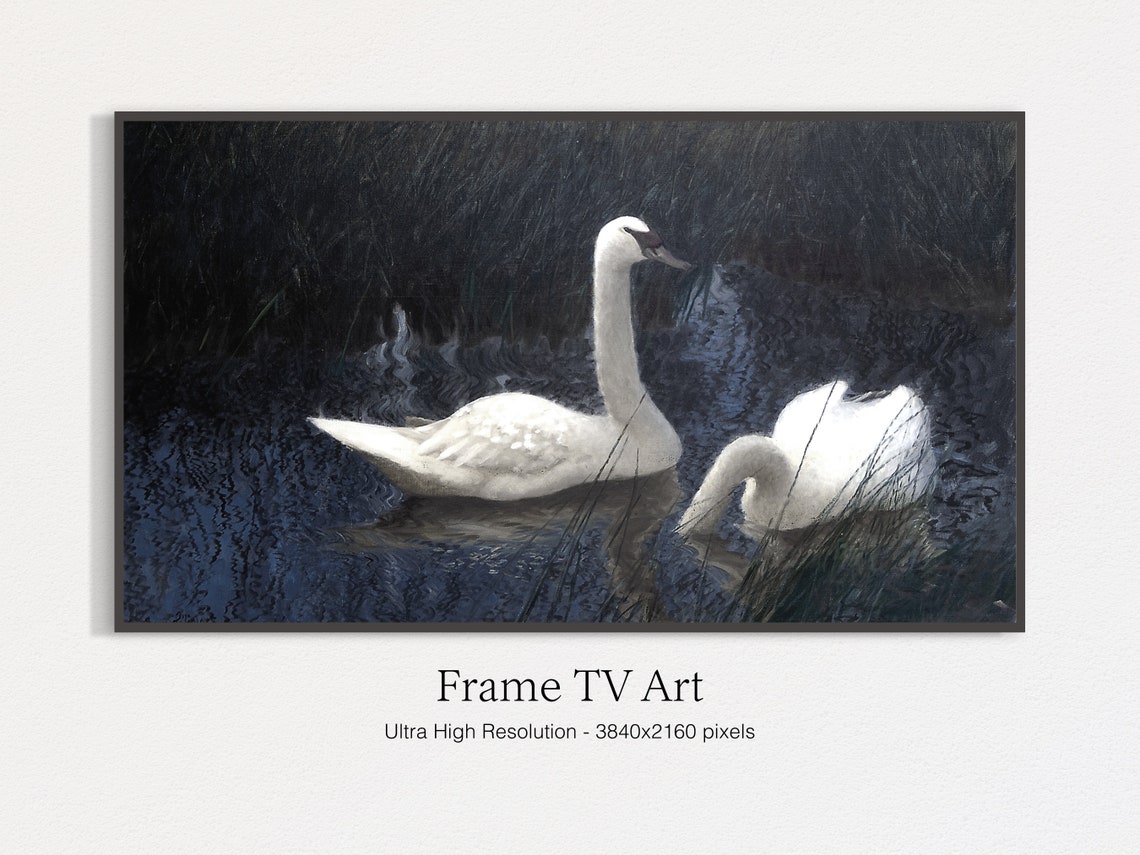 Swans In Reeds, Classic Painting