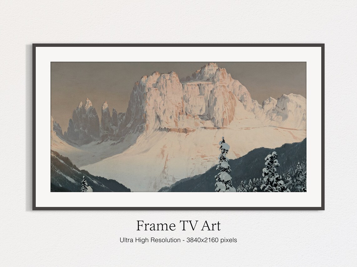 Snowy Mountains Winter Oil Landscape Art Print