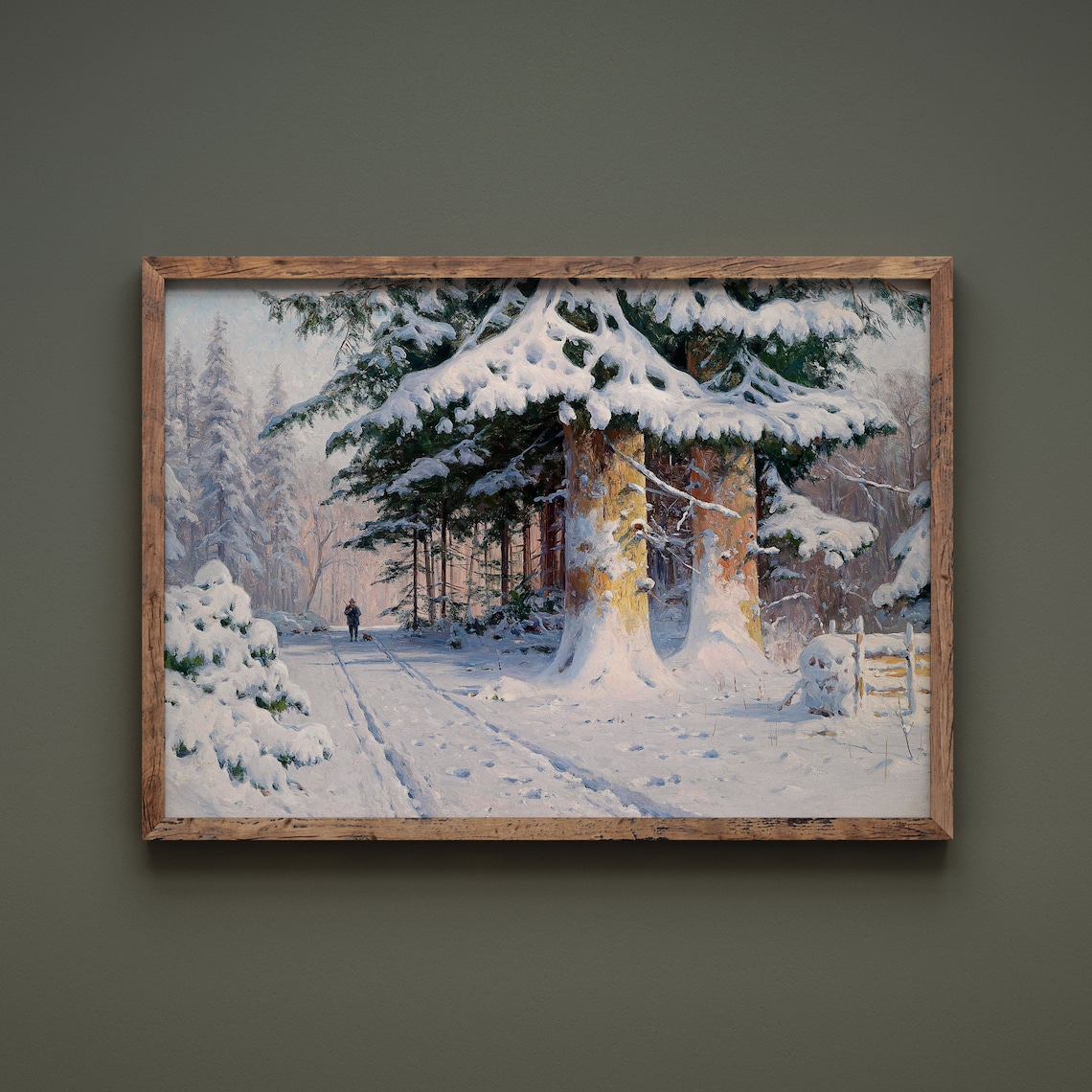 Snowy Forest Road Giant Evergreens Winter Walk Landscape Print - Image 2
