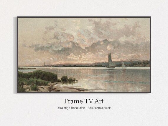 Frame Tv Art Muted Seascape Painting Art For Tv Moody Oil Painting