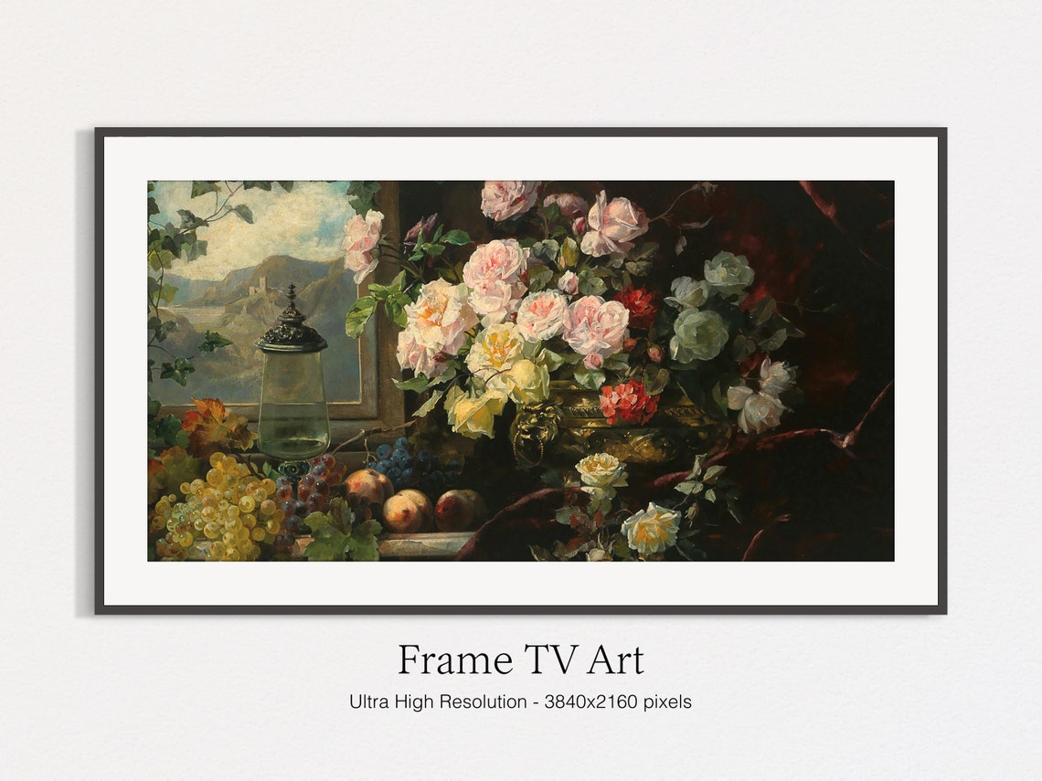 Opulent Roses Grapes Still Life Painting Vintage Floral Wall Art Print - Image 4