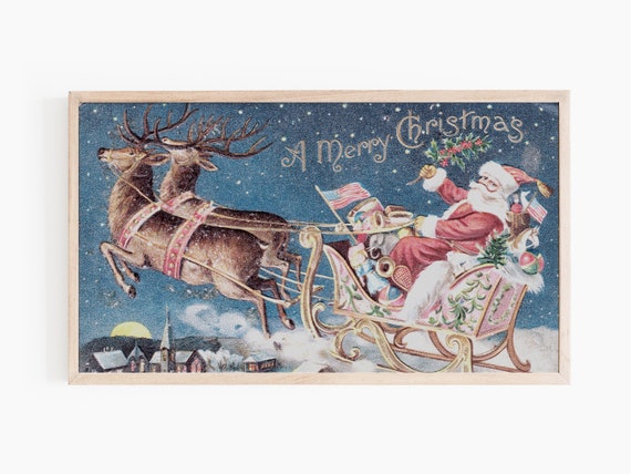 Santa Vintage Christmas Winter TV Art Poster
