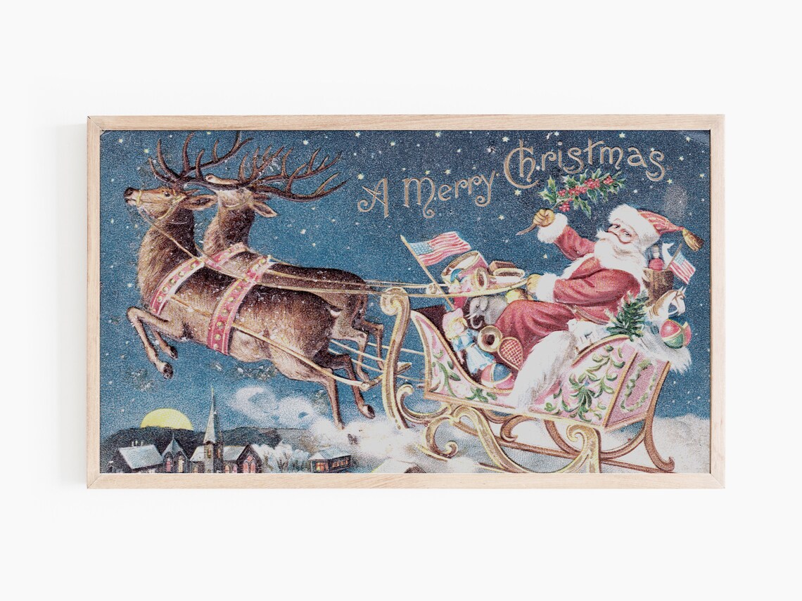 Santa Vintage Christmas Winter TV Art Poster