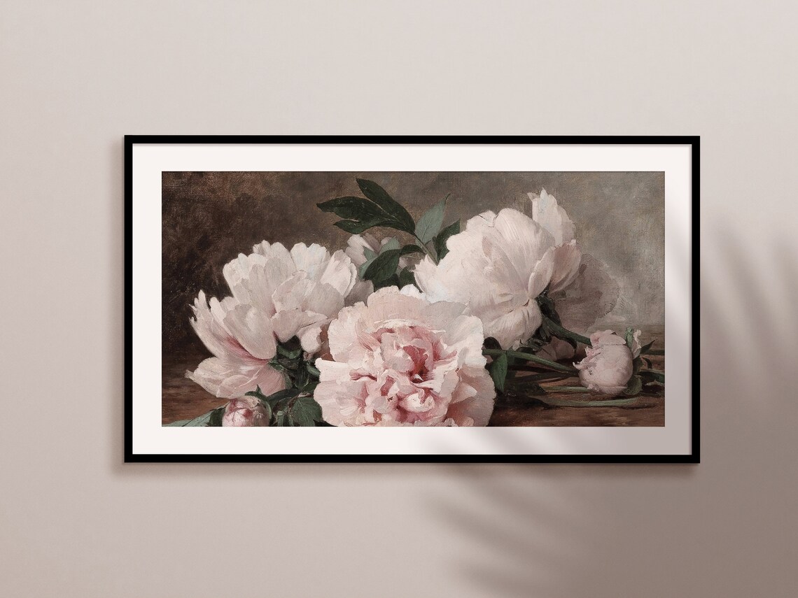 Vintage Peony Flowers Painting Floral Still Life Art Print - Image 2