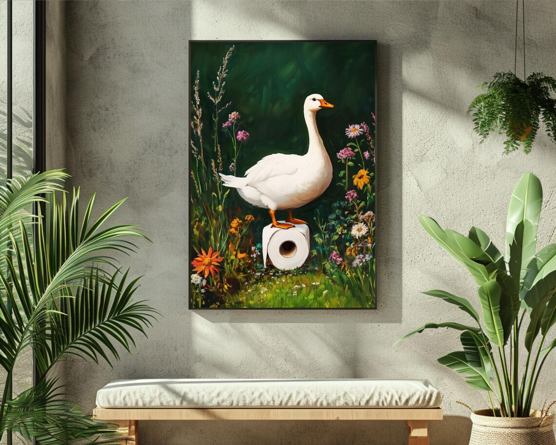 Goose And Toilet Paper Funny Bathroom Art Print - Image 4