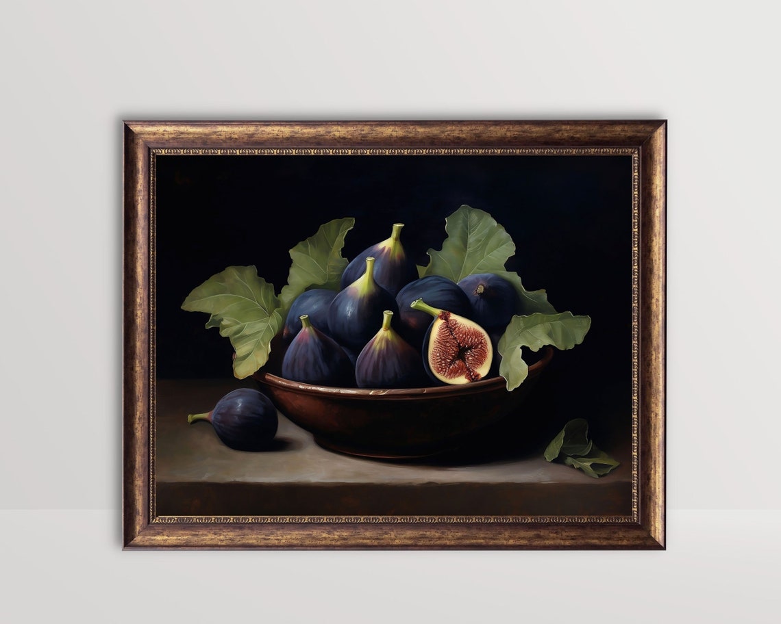 Figs In Bowl, Vintage Gothic Still Life Art Print