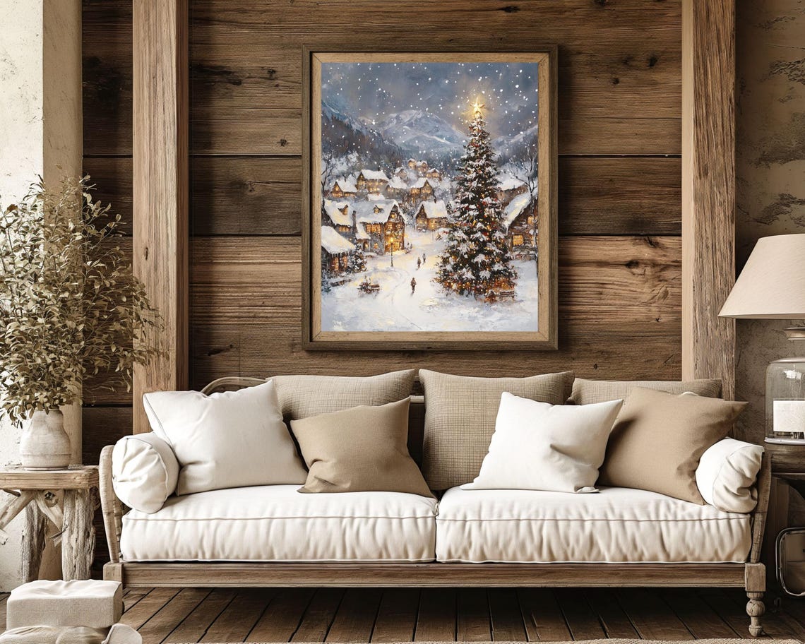Christmas Village Winter Landscape Art Print - Image 2