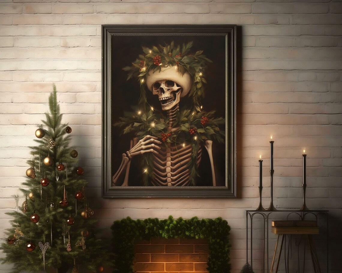 Festive Skeleton Gothic Christmas Wall Art Print - Image 4