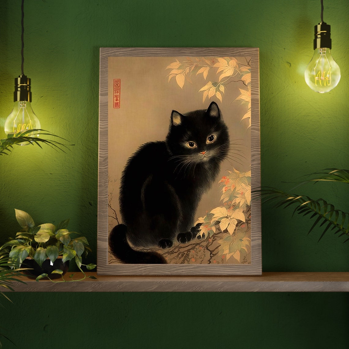 Japanese Cat Poster, Black Cat Oriental Art Print - Image 2