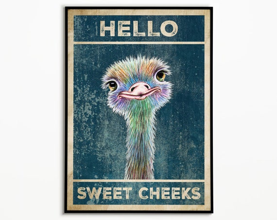 Ostrich Hello Sweet Cheeks Poster Wall Art Decor Vintage Comical Funny Posterfunny Comedy Animal Art Print