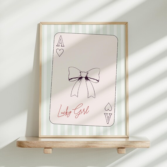Pink Ace Of Hearts Poster Lucky Girl Preppy Wall Art Retro Playing Card Print Apartment Grandmillenial Coquette Dorm Decor