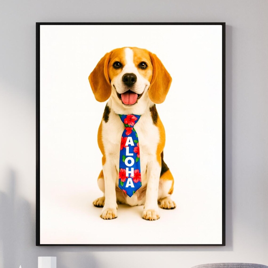 Beagle Aloha Tie Hawaiian Dog Portrait Tropical Beach Decor Poster
