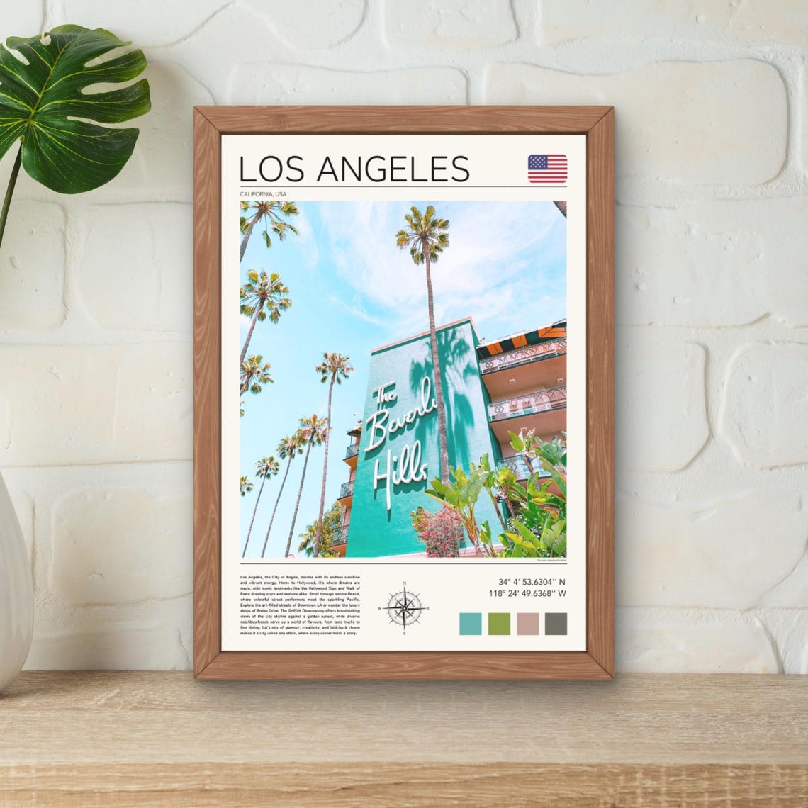 Los Angeles Beverly Hills Hotel Palms California Travel Poster