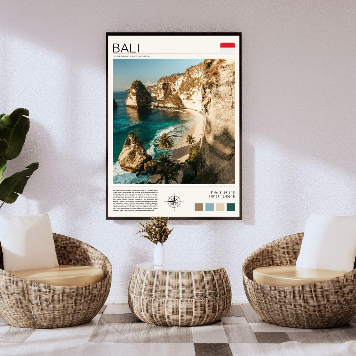 Bali Diamond Beach Nusa Penida Cliffs Palm Tropical Travel Poster - Image 2