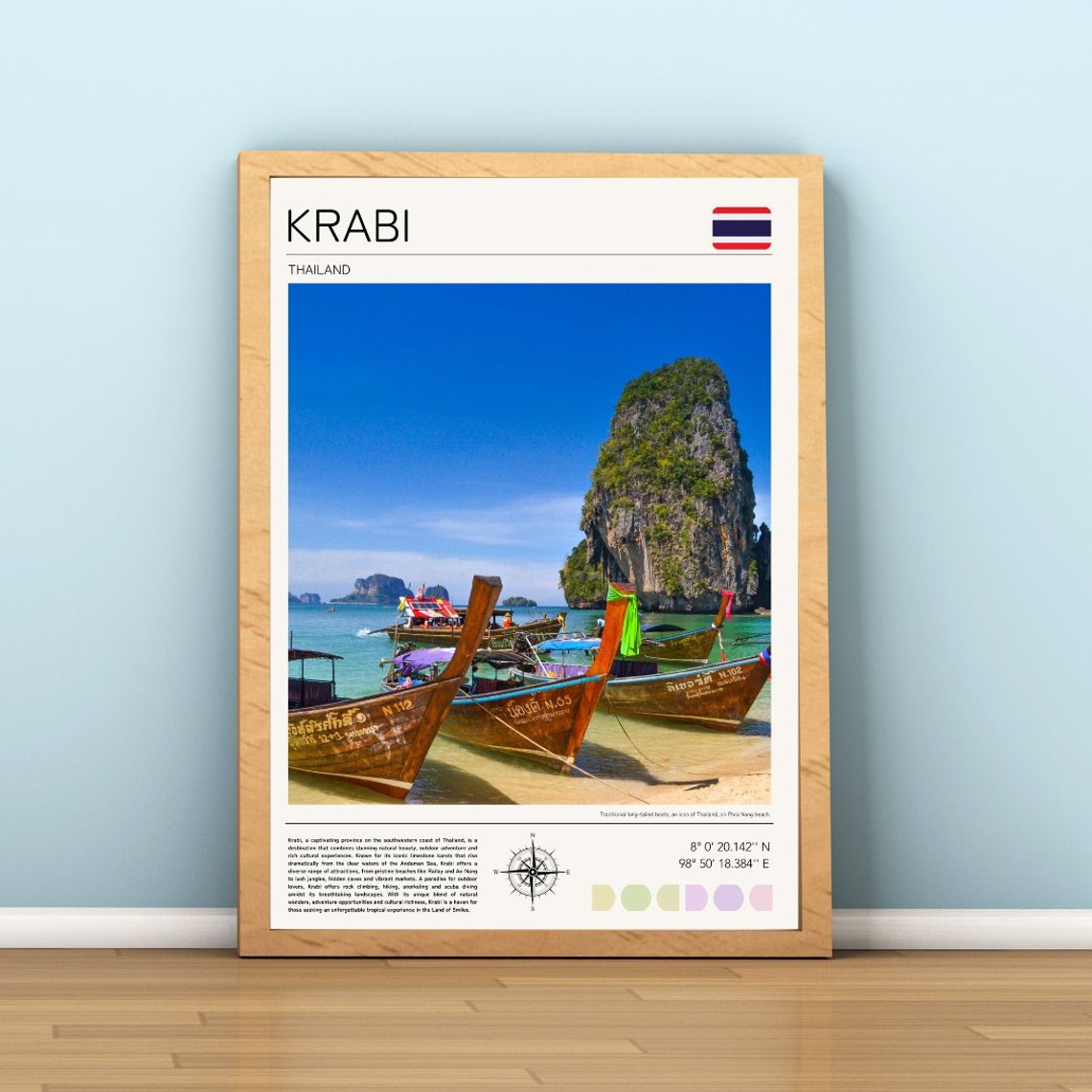 Krabi Thailand Longtail Boats Limestone Cliffs Beach Travel Poster - Image 2