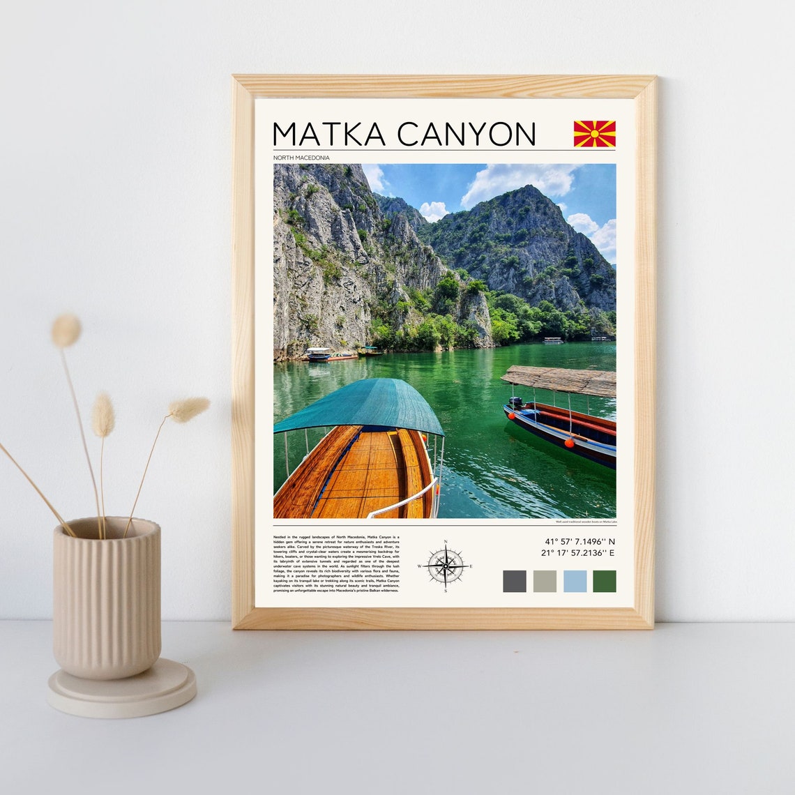Matka Canyon North Macedonia Emerald Lake Boats Cliff View Poster - Image 3