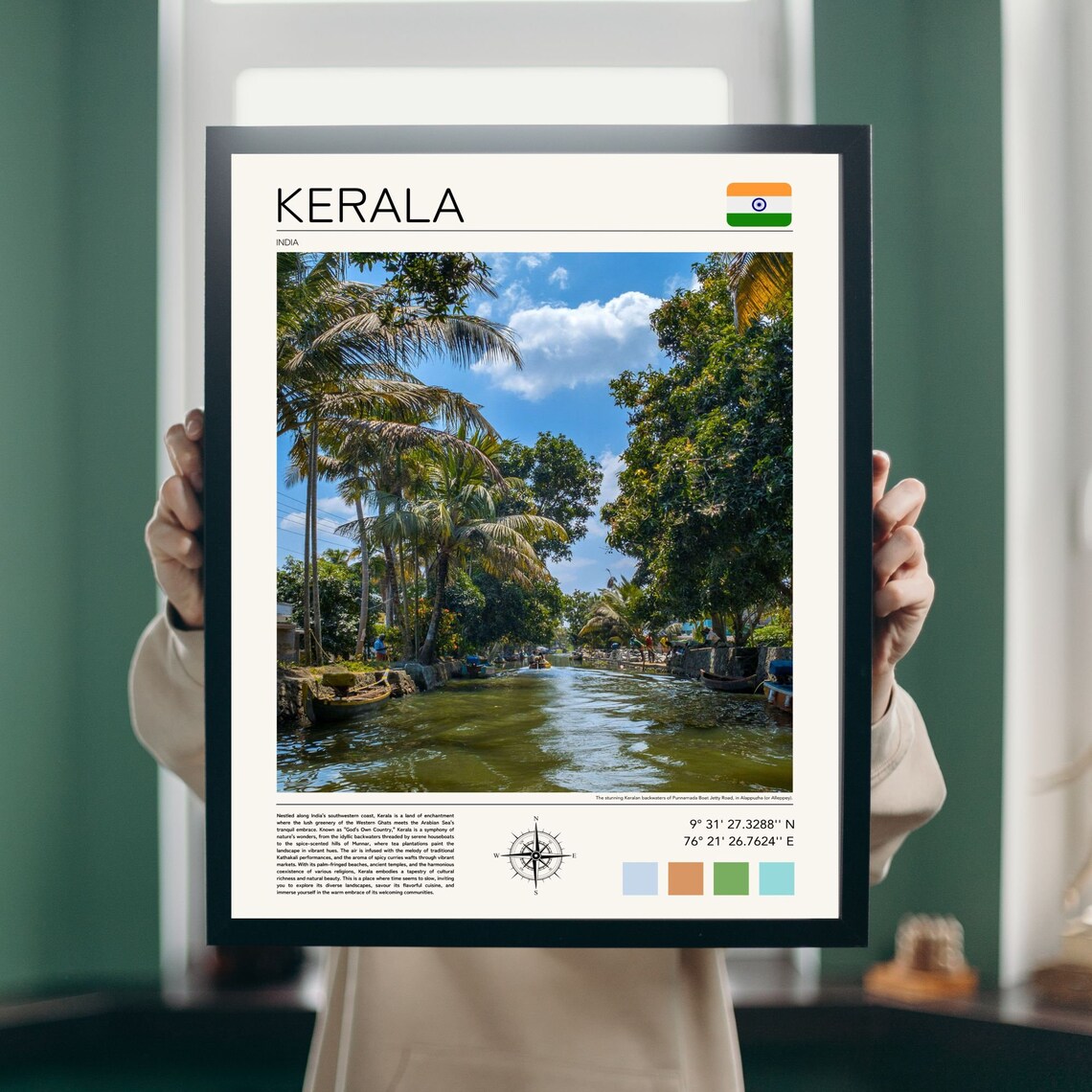 Kerala India Backwaters Palm Canals Boat Travel Poster Tropical - Image 3