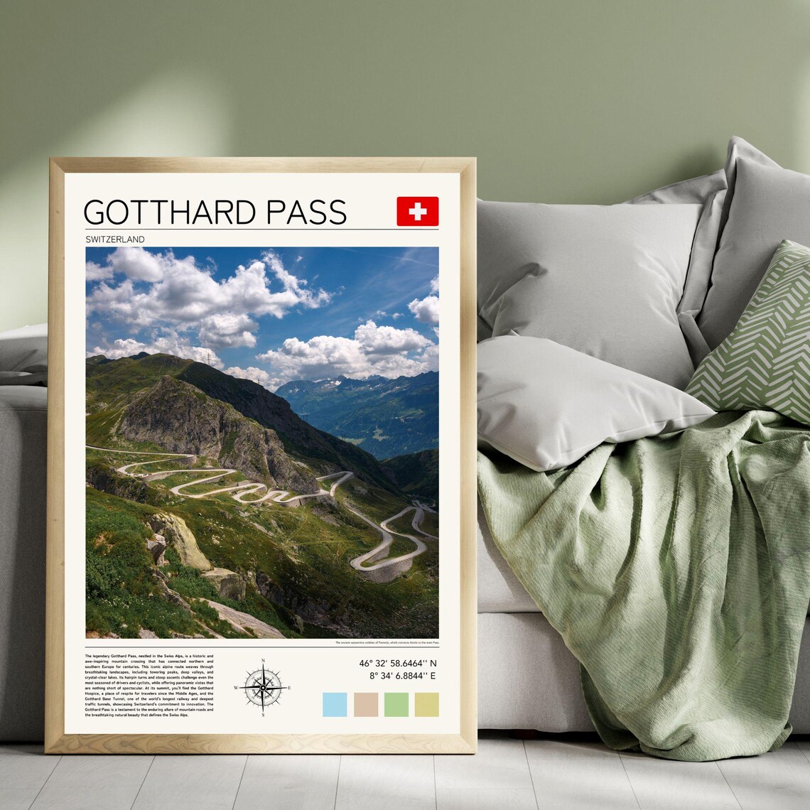 Gotthard Pass Travel Poster, Swiss Alps Landscape - Image 3