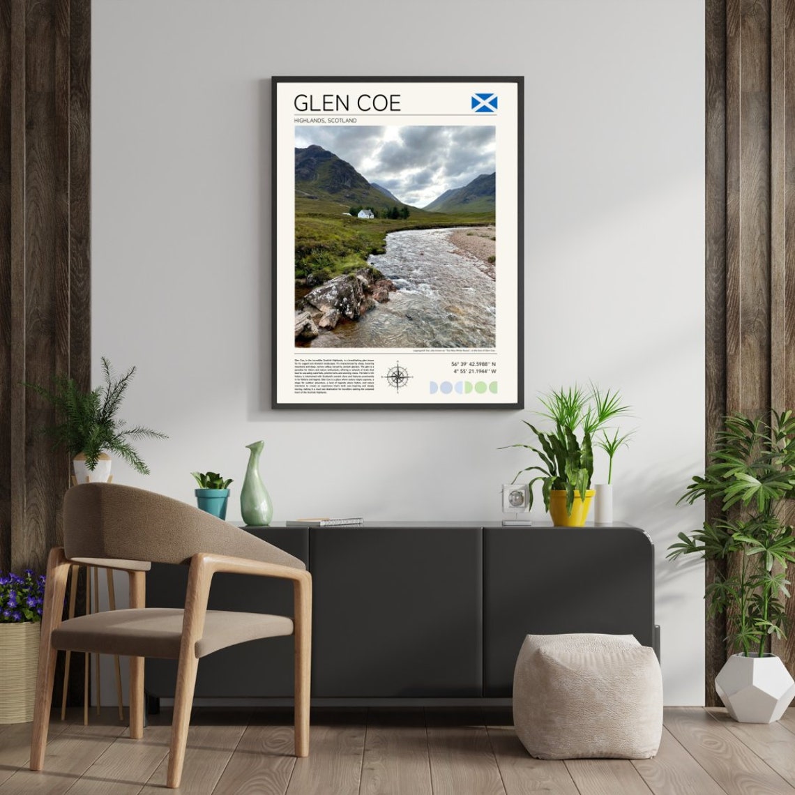 Glen Coe Scotland Highlands Valley Stream Mountain Travel Poster - Image 2