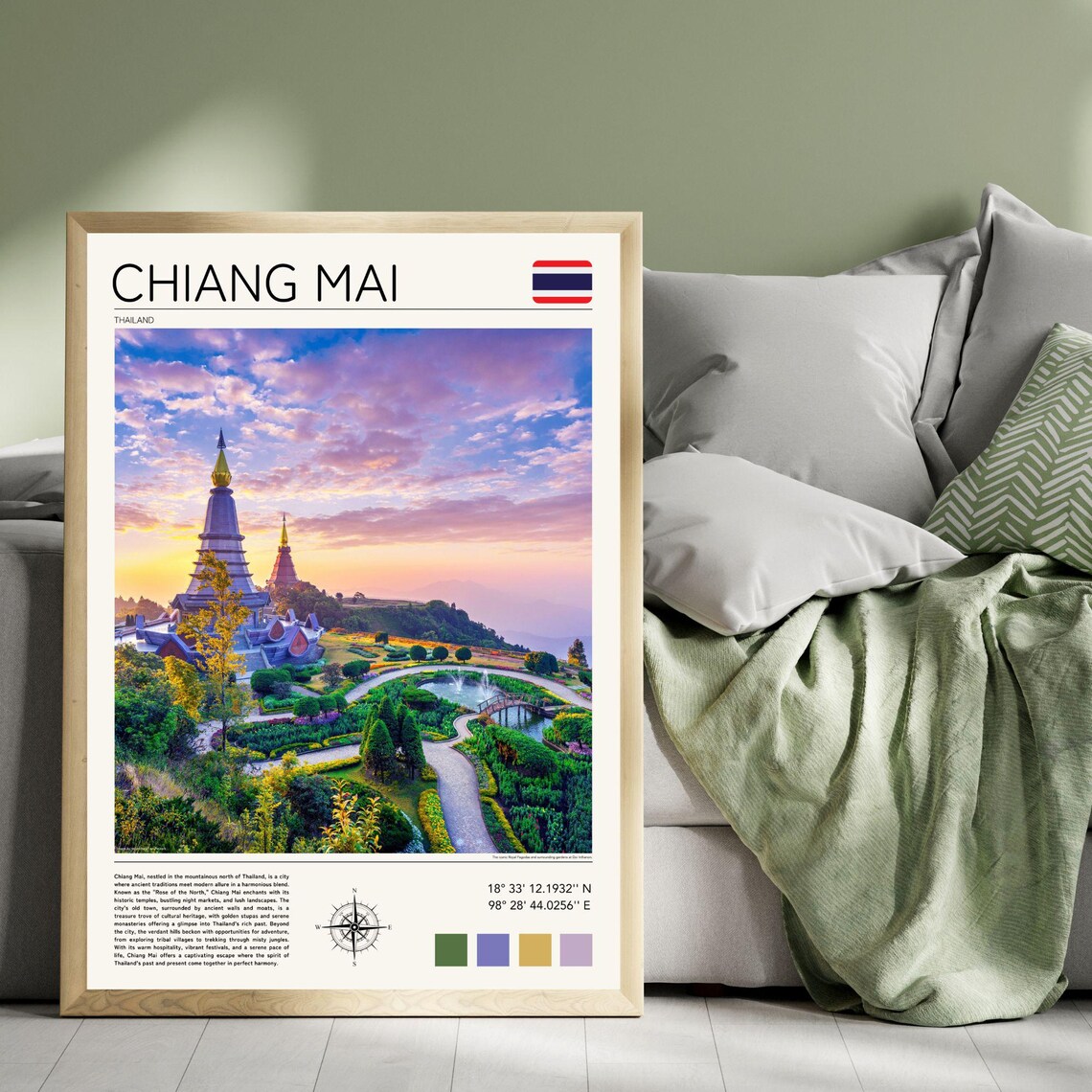 Chiang Mai Thailand Twin Pagodas Sunset Garden Temple View Poster - Image 5