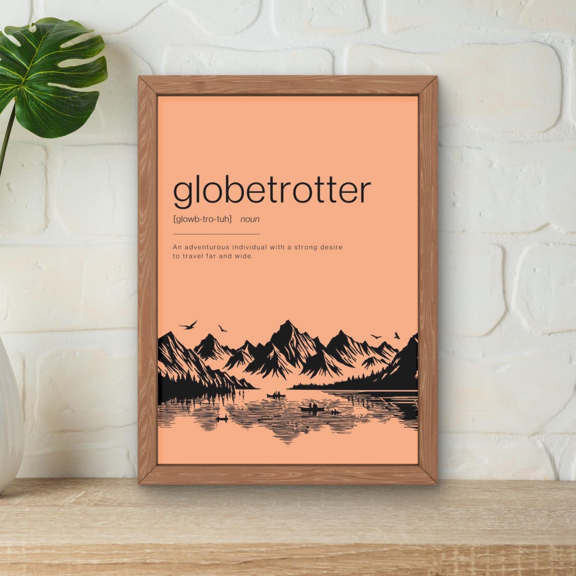 Globetrotter Definition Adventurer Dictionary Art Mountain Lake Poster
