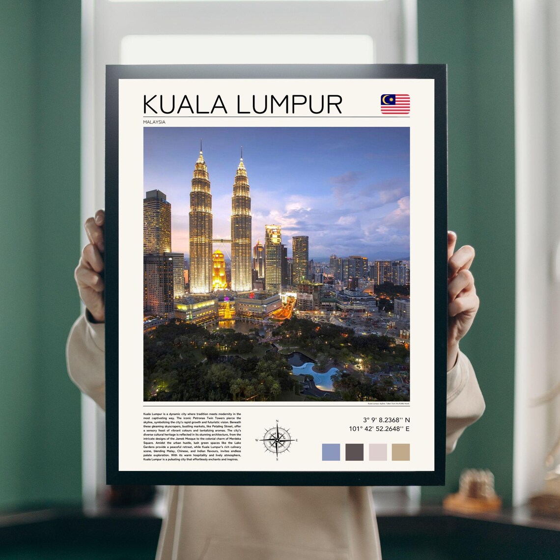 Kuala Lumpur Malaysia Petronas Towers Night Skyline Travel Poster - Image 3