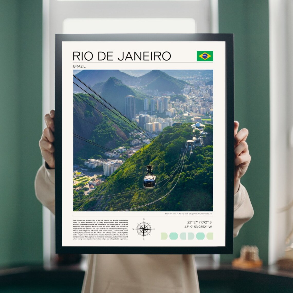 Rio de Janeiro Brazil Sugarloaf Cable Car City View Travel Poster - Image 4