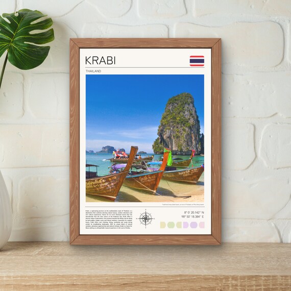 Krabi Print Tropical Wall Art Krabi Poster Thailand Travel Print Beach Wall Art Beach Vacation Decor Custom Krabi Beach Print